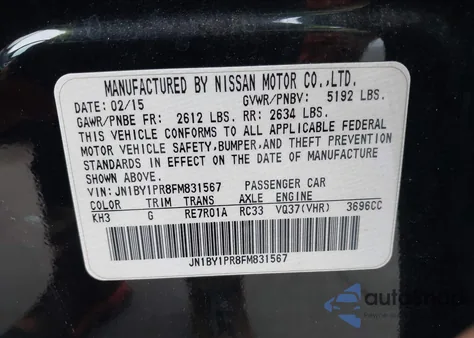 2015 Infiniti Q70L 3.7X z USA, uszkodzony, nr VIN JN1BY1PR8FM831567